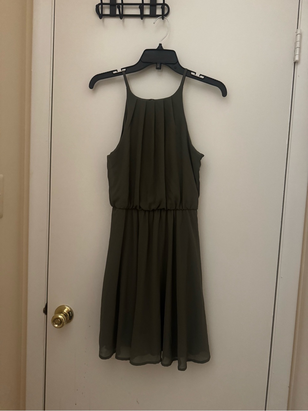 Blue Rain Olive Green Sleeveless Pleated Mini Dress